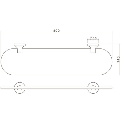 Caroma Sahara Glass Shelf - 500mm Brass Chrome - Easy Installation