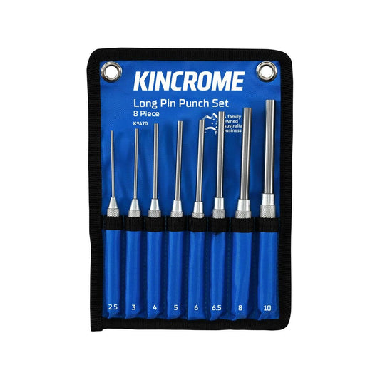 Kincrome 8 Piece Long Pin Punch Set - Chrome Vanadium Steel - 171mm x 230mm - Auzzistore