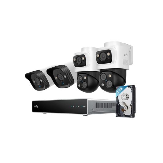 Eufy S4 NVR POE Security System - 4 Cameras - 2 x PTZ & 2 x Bullet - 24/7 Monitoring - AI Threat Analysis