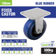 Easyroll 150mm Blue Elastic Rubber Heavy Duty Fixed Plate Castor