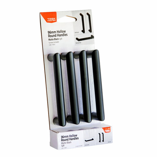 Taskmaster 96mm Black Matte Hollow Round Handle 4 Pack - Steel - 4 Pieces