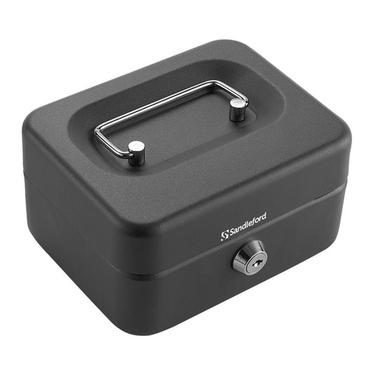 Sandleford Cash Box Small - Black 150mm Steel Portable Key Lockable - Auzzistore