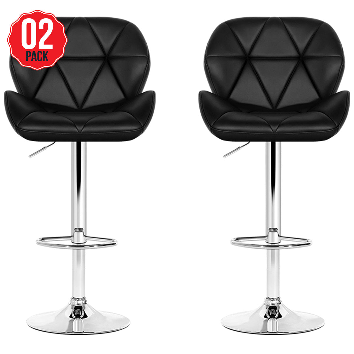 Artiss Black Gaslift Swivel Barstool With Rhombus Motif 2 Pack
