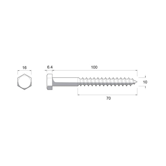 Zenith M10 x 100mm Hot Dipped Galvanised Black Hex Head Coach Screws - 1 Each - Heavy-Duty Fastening – view 2 - Auzzistore
