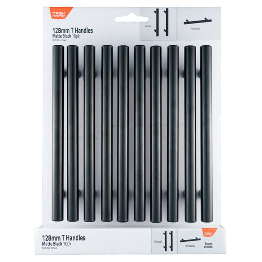 Taskmaster 128mm Matte Black T Handle 10 Pack - Easy Installation - Modern Design
