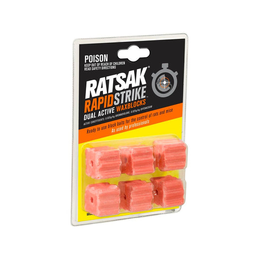 Ratsak Rapid Strike Wax Blocks - 90g - Dual Active - Rodent Control - Auzzistore
