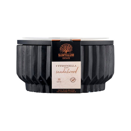 Santalum Estate Sandalwood Citronella Candle - Black Ceramic - 180mm x 90mm - Mosquito Repellent - Auzzistore