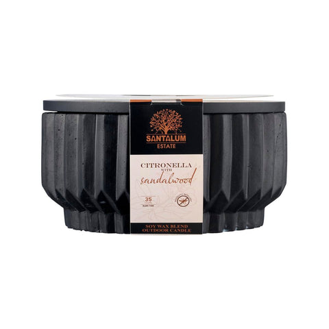 Santalum Estate Sandalwood Citronella Candle - Black Ceramic - 180mm x 90mm - Mosquito Repellent - Auzzistore