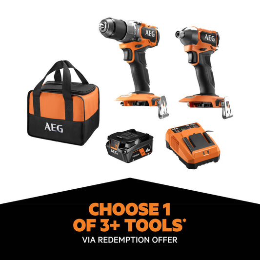 AEG Powertools 18V Brushless Sub Compact 2 Piece Kit - 4.0Ah Battery - Lightweight