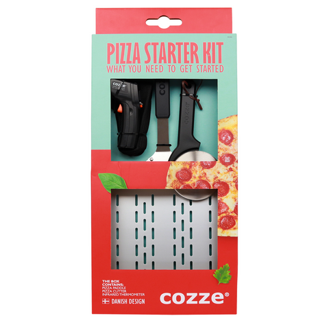 Cozze Pizza Oven 3 Piece Starter Kit - Aluminium Peel, Infrared Thermometer, Cutter - 300mm x 700mm x 60mm - Auzzistore