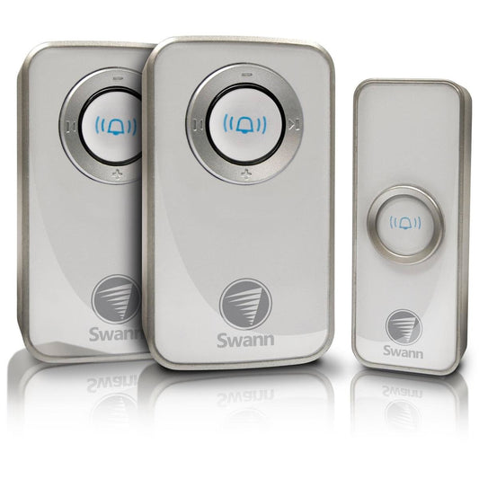 Swann Wireless Door Chime - 2 Receivers - Silver - Easy Install - 50m Range - Auzzistore