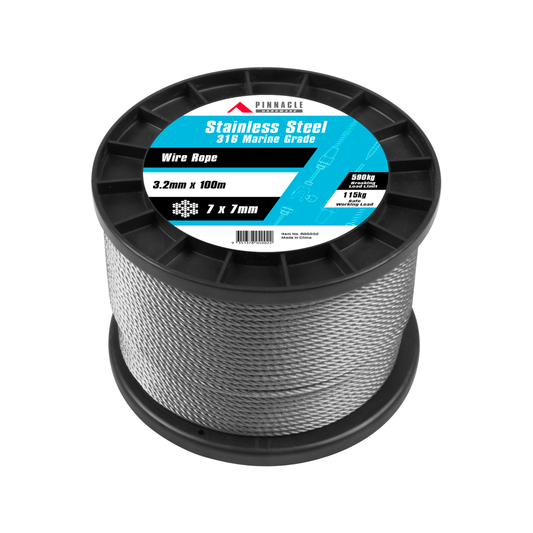 Pinnacle 3 2mm Marine Grade Stainless Steel Wire Rope 100m Durable - Auzzistore