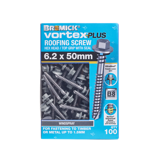 Bremick Vortex Plus Roofing Screw 6.2 x 50mm - Hex B8 - Box of 100 - Watertight Connection – view 2 - Auzzistore