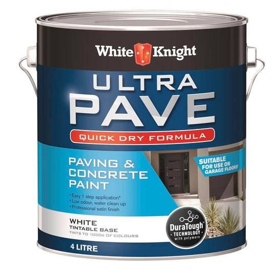 White Knight Ultra Pave Concrete Paint 4L - White - Quick Dry - 30 Min Touch Dry - Auzzistore