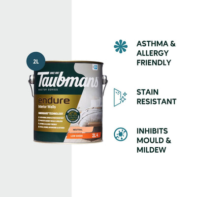 Taubmans 2L Neutral Low Sheen Endure Interior Walls Paint - Stain Resistant - Low Odour