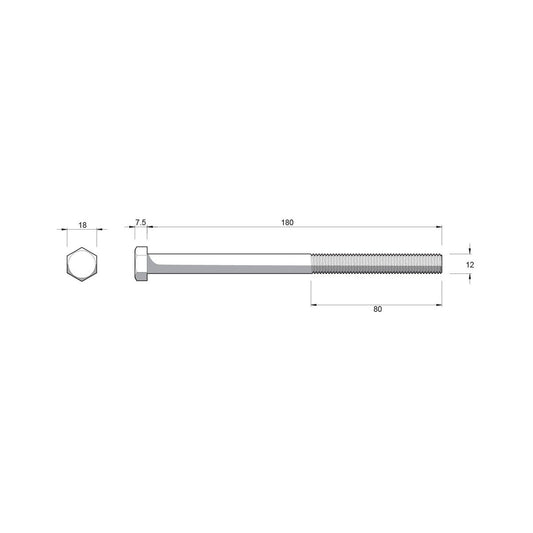 Zenith M12 x 180mm Hot Dip Galvanised Hex Head Bolts and Nuts Each – view 2 - Auzzistore