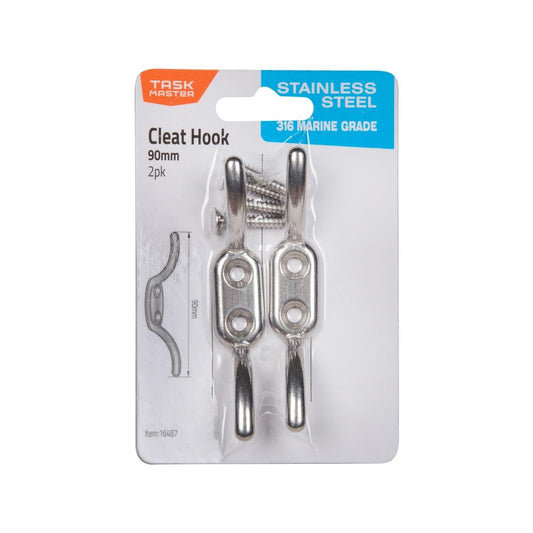 Taskmaster 90mm Stainless Steel Cleat Hook 2 Pack - Durable - Anti-Corrosive - Auzzistore