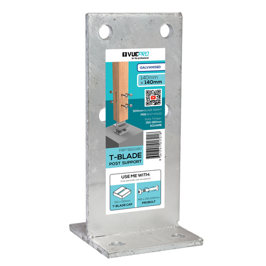 Vuepro T Blade Post Support - 140mm - Galvanised - Concealed Fixing - Auzzistore