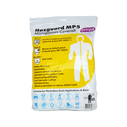 Pro Val Hazguard MP5 Disposable Coverall XXL - White - Protection Against Particulates