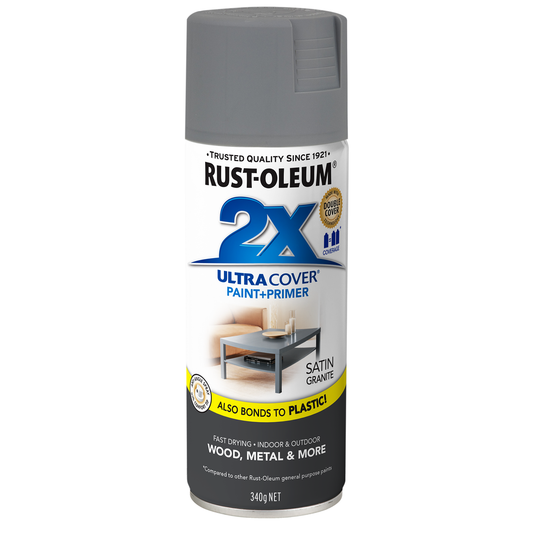 Rust-Oleum 2X Ultra Cover Satin Spray Paint 340g Granite Durable Finish - Auzzistore