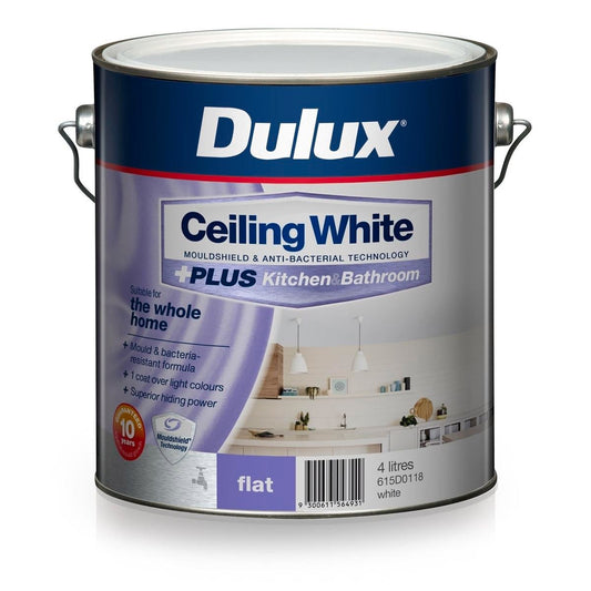 Dulux 4L White Ceiling Plus Kitchen Bathroom Paint - Water-Based - Mould Protection - Auzzistore