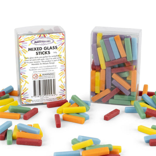 Mandala Art Mixed Glass Sticks Mosaic Tiles - Assorted Colours - 5mm x 25mm - Indoor/Outdoor Use
