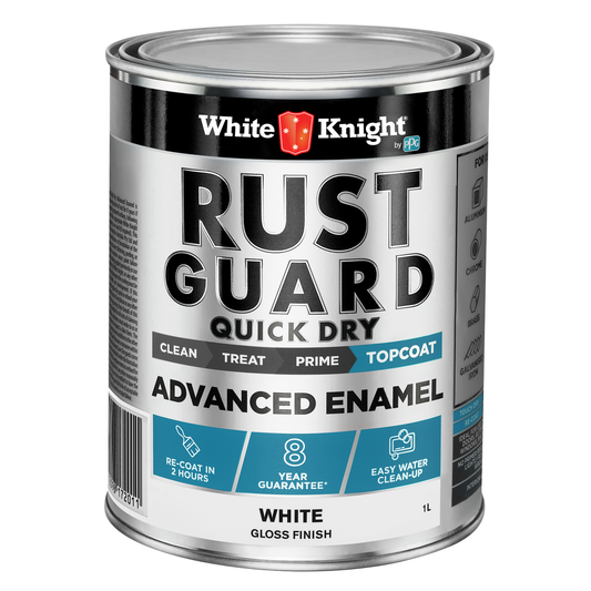 White Knight Rust Guard 1L Advanced Enamel Paint - White Gloss - Quick Dry - Auzzistore