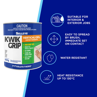 Selleys Kwik Grip Gel Adhesive 800g Solvent-Based Vertical Bonding
