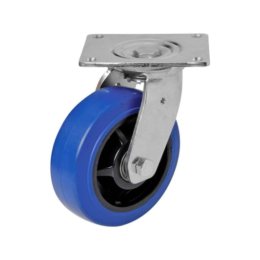 Easyroll 150mm Blue Elastic Rubber Heavy Duty Swivel Plate Castor - Auzzistore
