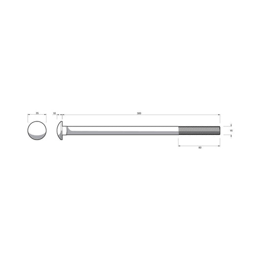 Zenith M16 x 300mm Hot Dip Galvanised Cup Head Bolts Nuts Each – view 2 - Auzzistore