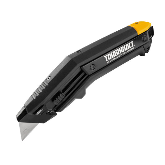 Toughbuilt Angled Utility Knife with Pry Bar - 5 Blades - 169mm x 46mm x 26mm - Ergonomic Handle - Versatile Cutting Tool - Auzzistore