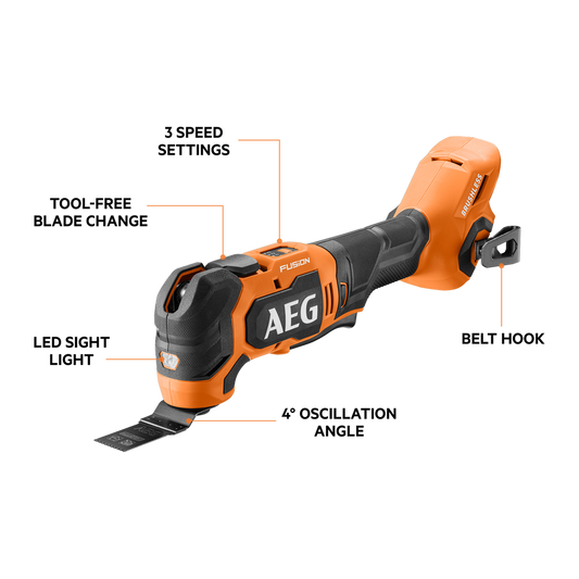 AEG 18V Fusion Multi Function Tool Skin A18FMT20 - 130mm x 84mm x 325mm - Versatile Cutting & Sanding Tool – view 2 - Auzzistore