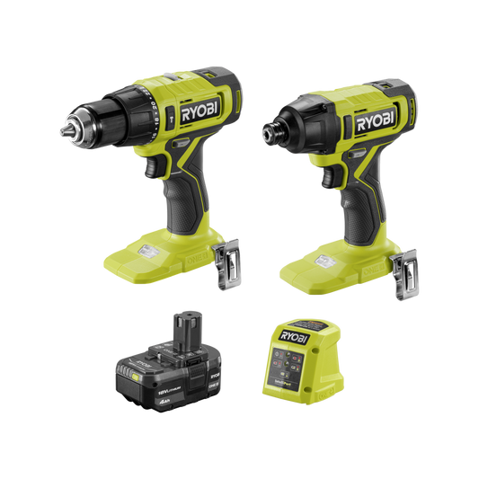 Ryobi 18V ONE+ Hammer Drill and Impact Driver Kit - 4.0Ah Battery - 180mm x 266mm x 290mm - Auzzistore