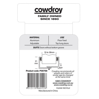Cowdroy Adjustable Sliding Door Guide - 19-38mm - Aluminium - Easy Install