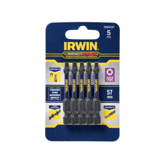 Irwin Impact Bits - 57mm SQ2 - Magnetised - High Strength - 5 Pack - Auzzistore