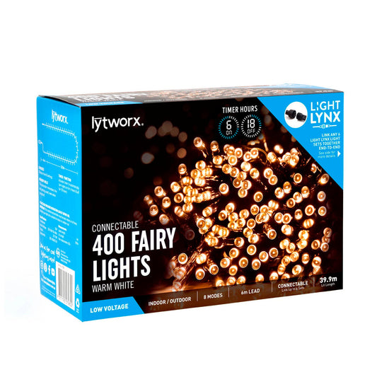 Lytworx 400 Warm White LED Fairy Lights - 39.9m - Plastic - Connectable - Auzzistore