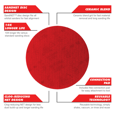 Diablo 150mm Orbital Sandnet Discs 10 Pack - 120 Grit - Red - Durable