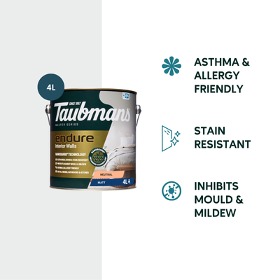 Taubmans 4L Neutral Matt Endure Interior Walls Paint - Stain Resistant - Low Odour