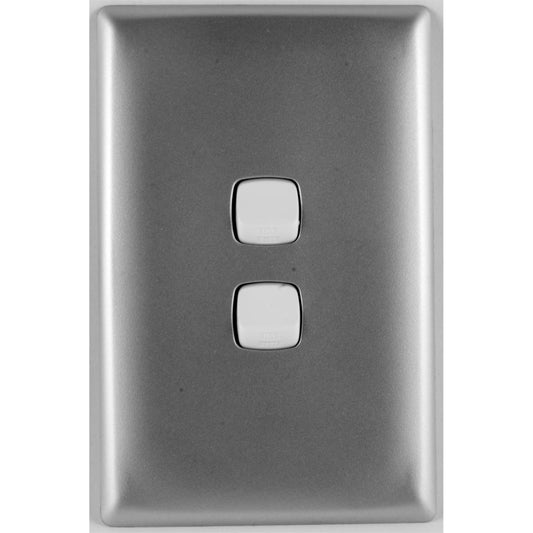 HPM Linea 2 Gang Wall Switch - 82mm x 127mm - Matt Silver - Slim Profile - Auzzistore