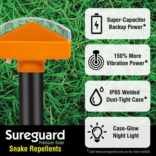 Sureguard Premium Solar Snake Repellent 4 Pack - Multi-Pulse Vibration - 100mm x 100mm x 360mm – view 2 - Auzzistore