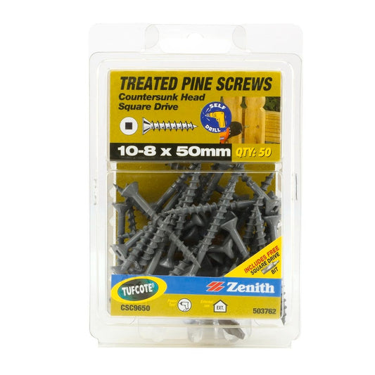 Zenith Treated Pine Screws - 8 x 50mm - Carbon Steel - Tufcote® - 50 Pack - Auzzistore