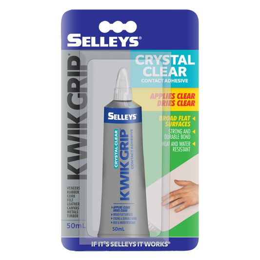 Selleys Kwik Grip Crystal Clear Adhesive 50ml Solvent Based Strong Bond