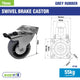 Easyroll 75mm Grey Rubber Swivel Plate Castor Plus Brake 55kg Load