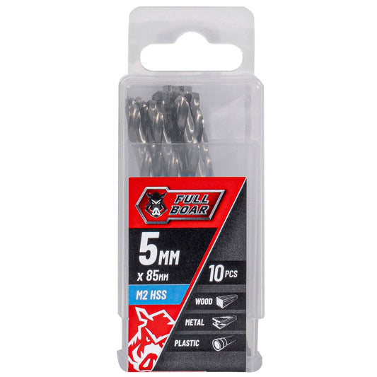 Full Boar HSS Drill Bit 10 Pack - 5mm - Precision Drilling in Metal, Wood, Plastics - Auzzistore