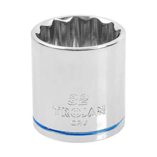 Trojan 32mm Socket 1/2 Drive - Polished Chrome Vanadium - 12 Point Design - Lifetime Warranty - Auzzistore