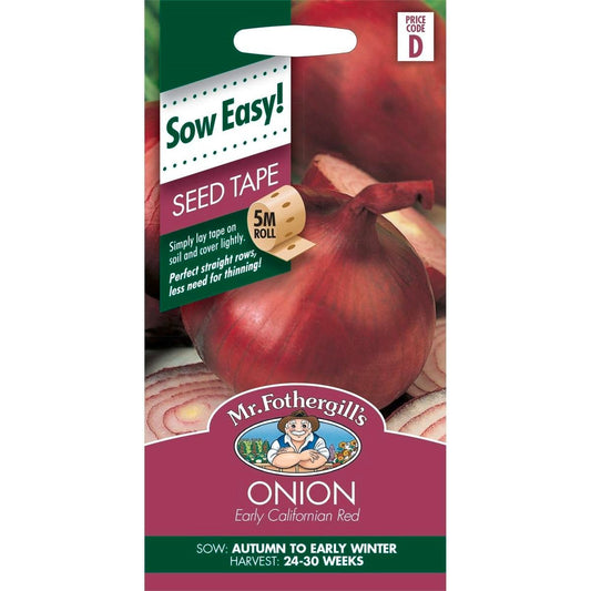 Mr Fothergill Red Onion Seed Tape 75mm Easy Grow Mild Flavor - Auzzistore