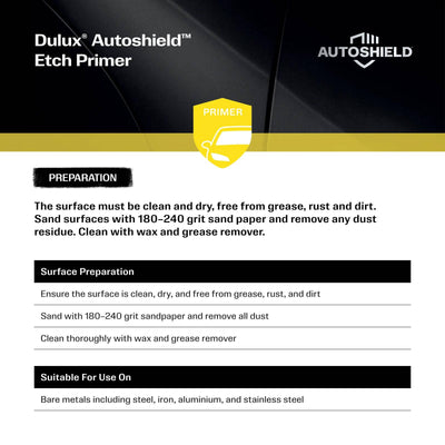 Dulux Autoshield Spray Paint 340g Grey Etch Primer - Metal Adhesion, Corrosion Resistance