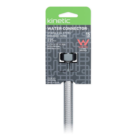 Kinetic 225mm Stainless Steel Flexible Braided Hose Water Connector - Durable & Corrosion Resistant – view 2