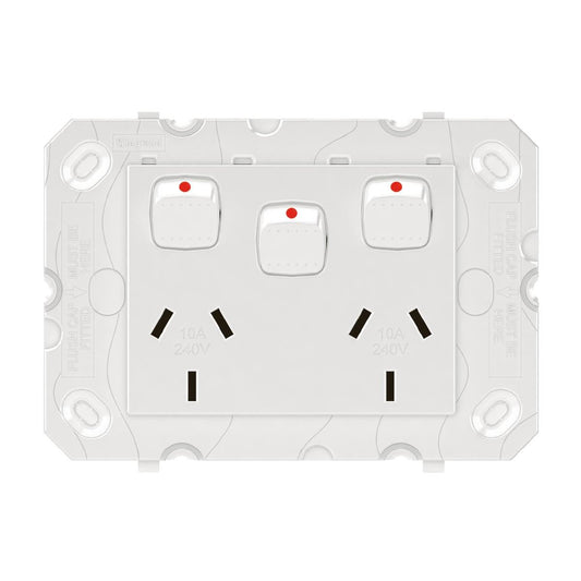 HPM Arteor Double Powerpoint with Extra Switch 10A 240V - White - Auzzistore
