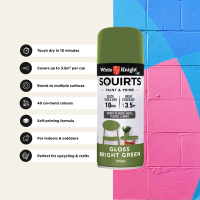 White Knight Squirts Spray Paint - 310g - Bright Green - Solvent Based - Quick Drying
